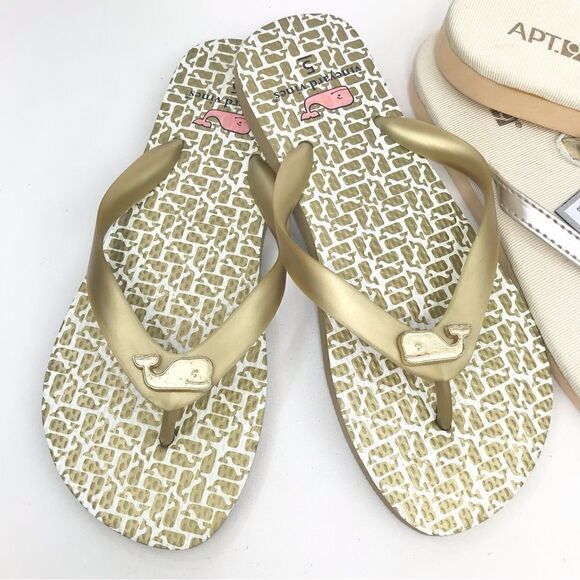 Vineyard Vines Gold Pattern and Apt. 9 Gem Sparkle FlipFlop Sandal Bundle - Picture 2 of 14
